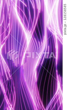 Abstract neon light strands in purple hues forming fluid wave patterns on a dark background Abstract neon light strands in purple hues forming fluid wave patterns on a dark background 128158585