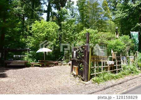 神奈川県　藤沢えびね・やまゆり園入口と新緑 128158829