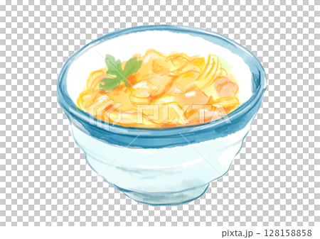 美味しそうな出来立て親子丼の手描き水彩イラスト 美味しそうな出来立て親子丼の手描き水彩イラスト 128158858