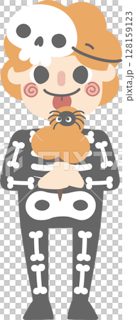 happy halloween holiday festival with character set of  boys wearing skeleton costume, flat png illustration cartoon character design 128159123