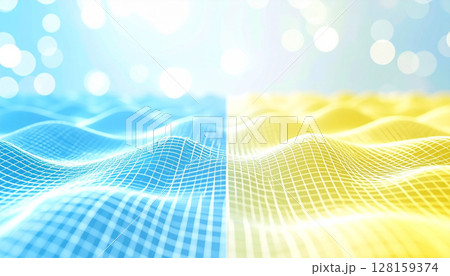 ブルーとイエローに分かれた幻想的なメッシュ波 128159374
