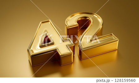 Golden number 42 in shiny metallic finish 128159560