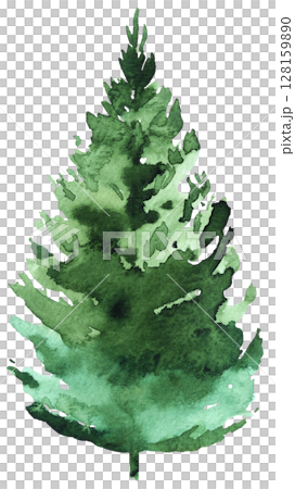 Hand drawn watercolor green spruce or pine tree, isolated illustration for winter wedding Hand drawn watercolor green spruce or pine tree, isolated illustration for winter wedding 128159890