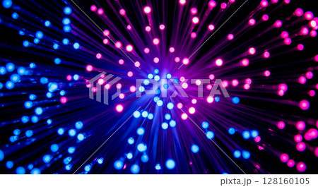 Beautiful abstract technology background with glowing fiber optic strands, this chaotic explosion of blue and pink neon lights is amazing 128160105