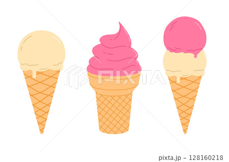 Ice cream cone set. Vanilla and strawberry. Flat vector isolated illustration 128160218