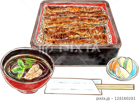 うな重と肝吸いとお新香 128160281