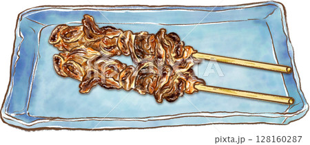 うなぎの肝焼き_皿に乗ったうなぎの肝焼き二本 128160287