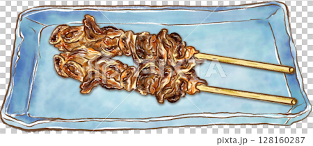 うなぎの肝焼き_皿に乗ったうなぎの肝焼き二本 128160287