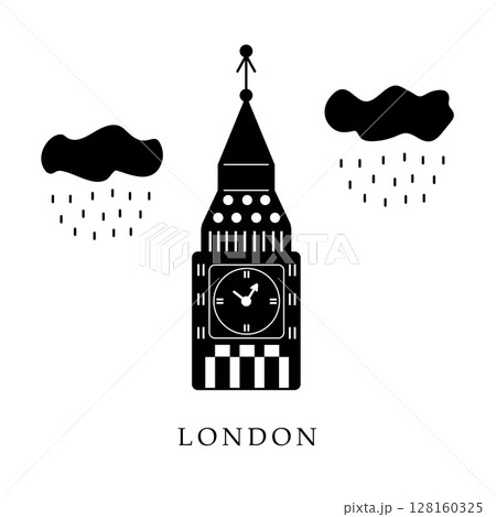 European capitals, London. Black and white illustration European capitals, London. Black and white illustration 128160325