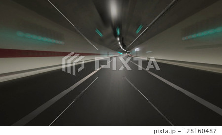 Car driving on highway and tunnel at night 128160487