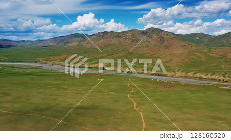 Aerial mountains landscape in Orkhon valley Aerial mountains landscape in Orkhon valley 128160520
