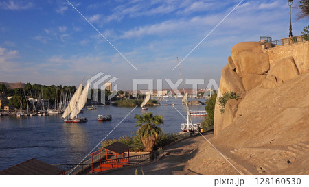 felucca boats on Nile river in Aswan Egypt 128160530