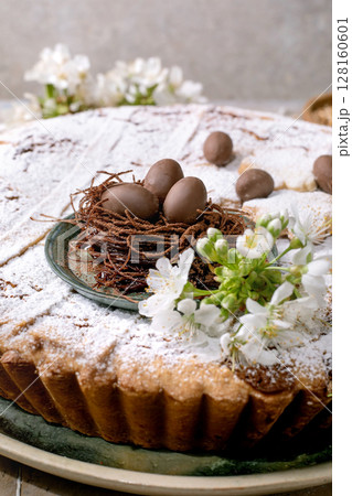 Easter Tart Pastiera Napolitano with Chocolate Nest Decoration Easter Tart Pastiera Napolitano with Chocolate Nest Decoration 128160601