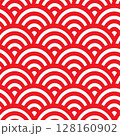 Traditional seamless Japanese wave pattern with repeating red and white semicircle arches inspired by Seigaiha motif 128160902