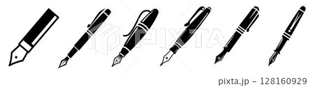 Set of Fountain Pen template flat and line icons on transparent background, flat design vector illustration, office supplies concept 128160929