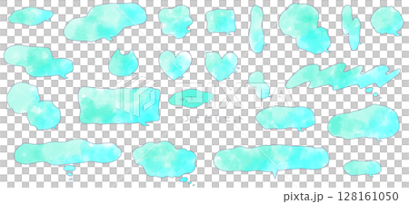 ゆるいふきだし水彩にじみ水色セット 128161050