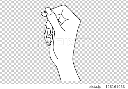 Vector illustration of a hand holding something with index finger and thumb seen from the side 128161088