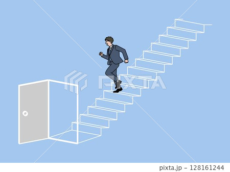 扉の開いた階段を下りる男性 扉の開いた階段を下りる男性 128161244