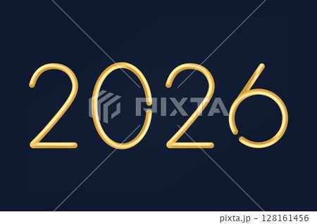Minimal 3D gold numbers 2026 on dark elegant background 128161456