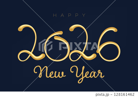 3D swirl gold 2026 typography with Happy New Year text 128161462