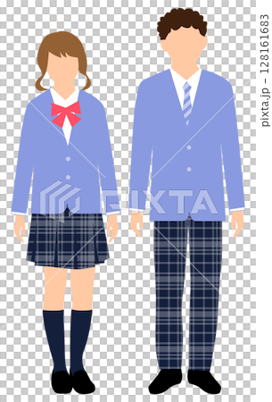 水色とチェック柄の制服を着た男女学生 水色とチェック柄の制服を着た男女学生 128161683