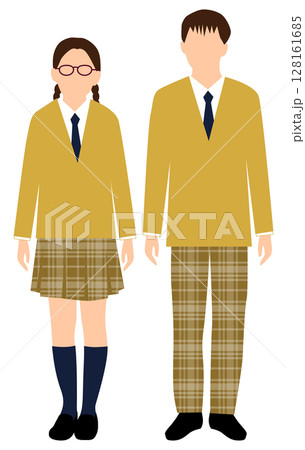 カーキ色の制服を着た男女学生 128161685
