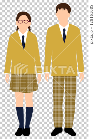 カーキ色の制服を着た男女学生 128161685