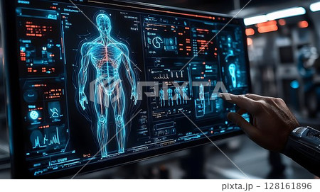 Futuristic Medical Scan Displaying Human Anatomy with Touch Inte 128161896