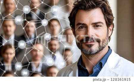 Confident Doctor Connected Network Blurred Colleagues Confident Doctor Connected Network Blurred Colleagues 128161915