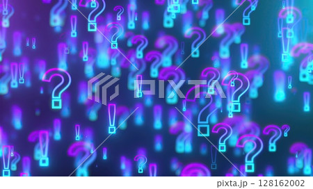 Glowing exclamation and question marks. Computer generated 3d render 128162002