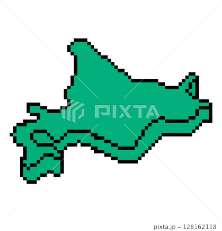 手書き_日本地図_北海道_ピクセルアート_アイソメトリックイラスト 手書き_日本地図_北海道_ピクセルアート_アイソメトリックイラスト 128162118