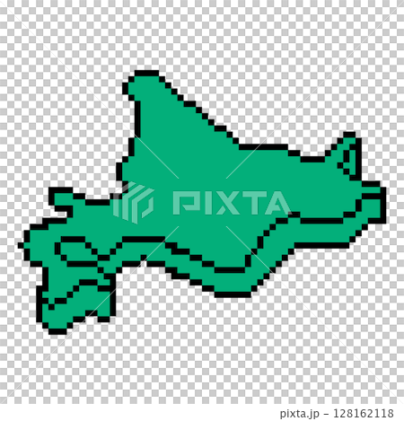 手書き_日本地図_北海道_ピクセルアート_アイソメトリックイラスト 手書き_日本地図_北海道_ピクセルアート_アイソメトリックイラスト 128162118