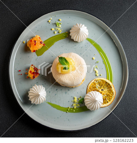 Artful Dessert Composition on Matte Gray 128162223