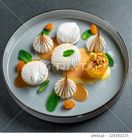 Artful Dessert Composition on Matte Gray 128162225