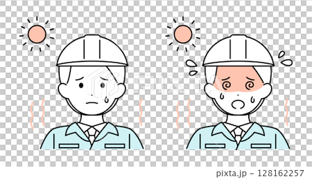 Heat stroke Male worker Construction site Summer Illustration material Vector 128162257