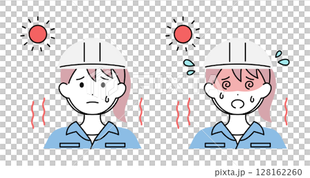 熱中症 女性 作業員 工事現場 夏 イラスト素材 ベクター 熱中症 女性 作業員 工事現場 夏 イラスト素材 ベクター 128162260
