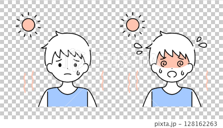 Heat stroke boy boy summer illustration material vector Heat stroke boy boy summer illustration material vector 128162263