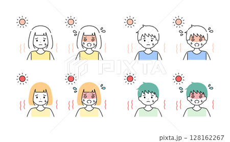 熱中症 男の子 女の子 男児 女児 夏 イラスト素材セット ベクター	 128162267