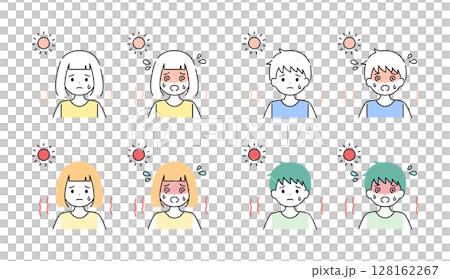 熱中症 男の子 女の子 男児 女児 夏 イラスト素材セット ベクター	 128162267