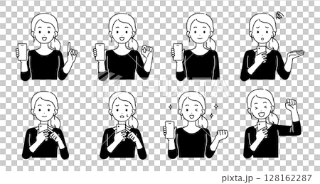 Illustration set of a woman holding a smartphone 128162287