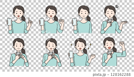 スマホを持つ女性のイラストセット 128162288