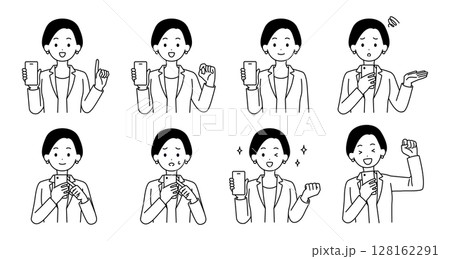 スマホを持つ女性のイラストセット 128162291
