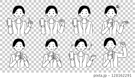 Illustration set of a woman holding a smartphone 128162291