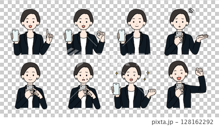 女子手持智慧型手機的插圖集 128162292