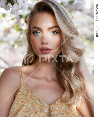 Graceful Young Woman in Floral Sundress 128162590