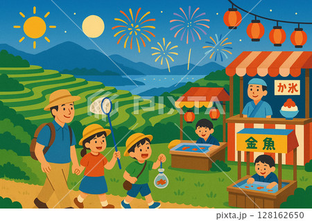 夏の行楽を楽しむ家族 夏の行楽を楽しむ家族 128162650