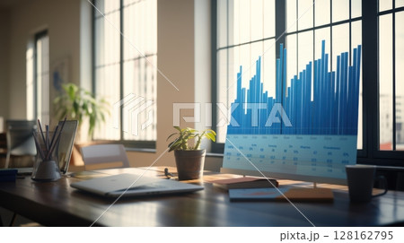 modern workspace with financial data display 128162795