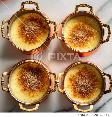 Exquisite Custard Dessert in Copper Pots Exquisite Custard Dessert in Copper Pots 128162835