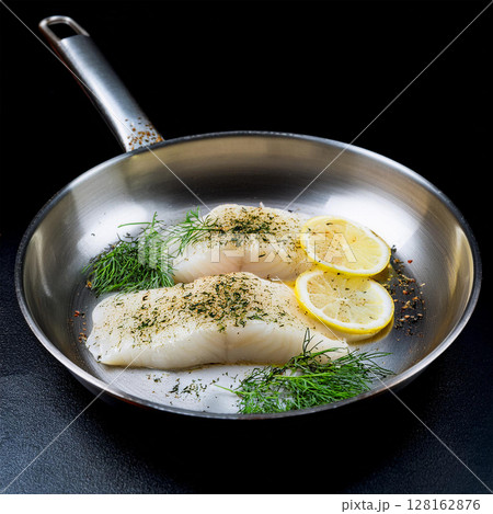 Delicate White Fish Fillets in Pan Delicate White Fish Fillets in Pan 128162876