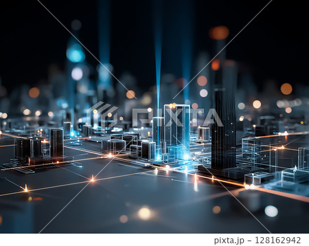 サイバー空間の都市風景のCG素材 サイバー空間の都市風景のCG素材 128162942